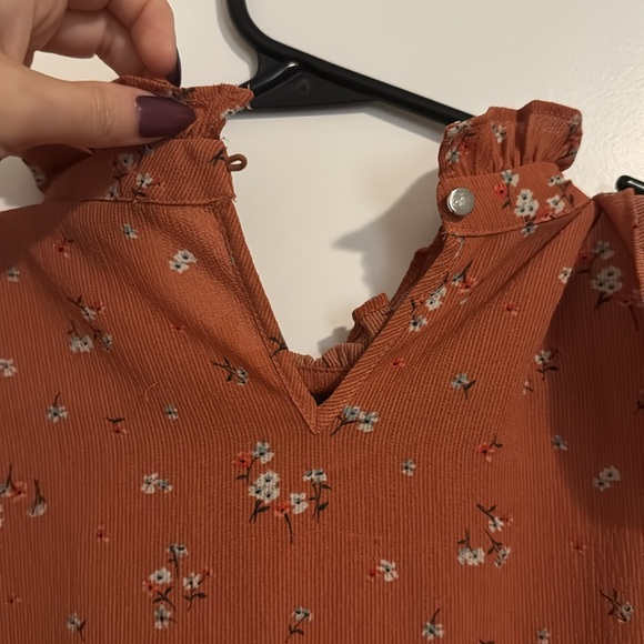 Orange Rust Floral Ruffle Sleeve Blouse - Picture 3 of 3